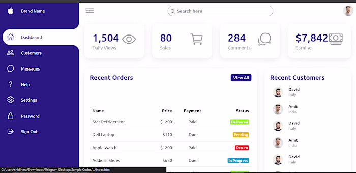 Dashboard Website