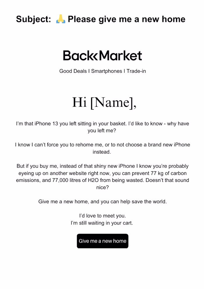 Spec BackMarket Abandoned Cart Email