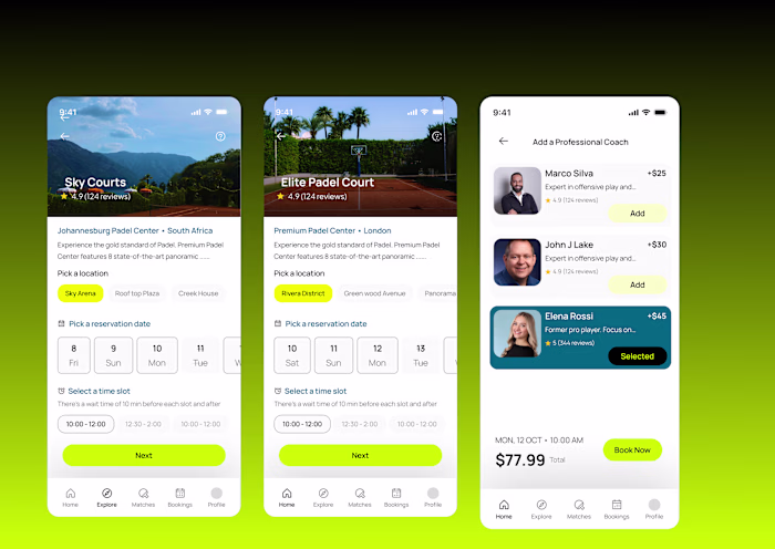 UI design screens for greater