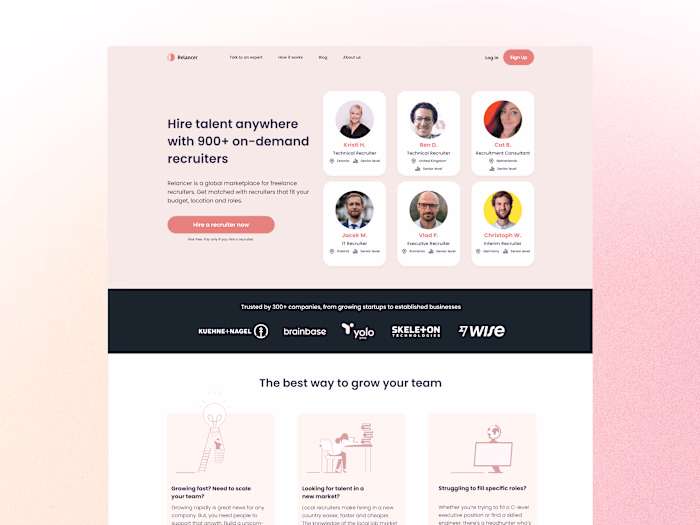 Landing page for Relancer