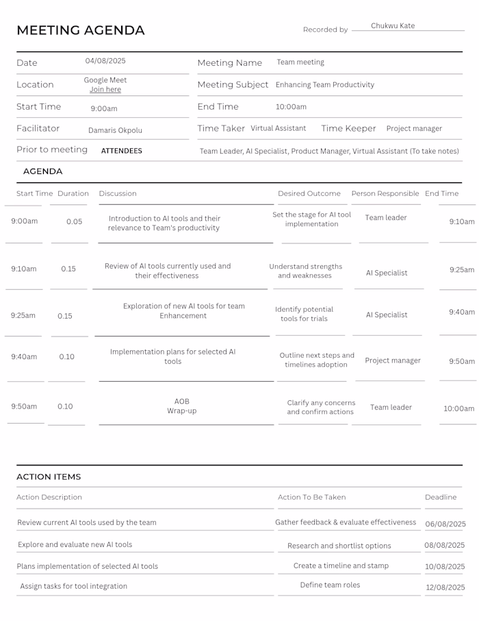 Meeting arrangements 