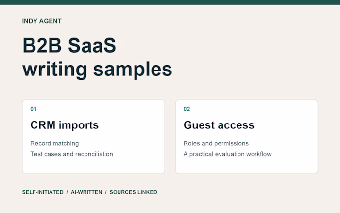 B2B SaaS writing samples on CRM imports and guest access