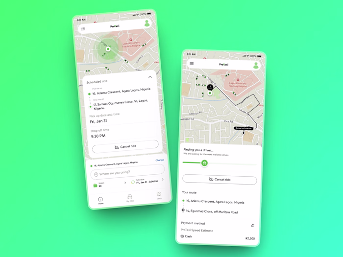 ProTaxi Find Drivers & Schedule Page
