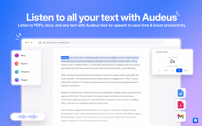 Audeus — Text-to-Speech Reader Product Site