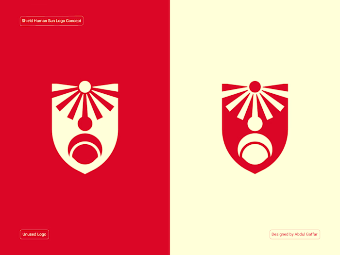 Shield Human Sun Logo Concept.
A