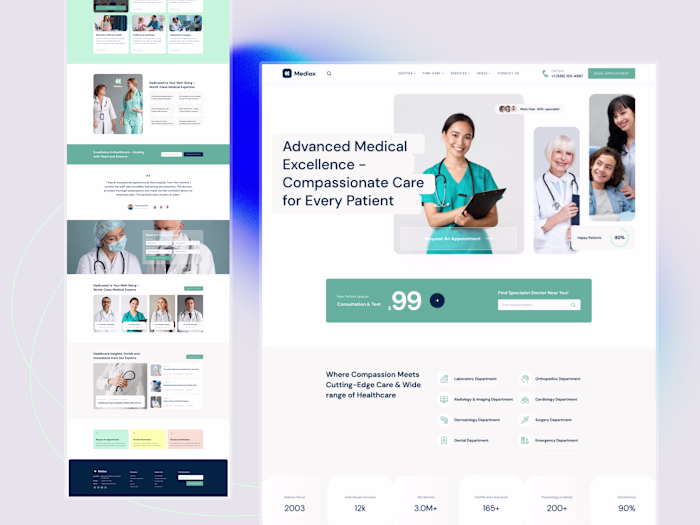 Patient Care: Modern Hospital Landing Page