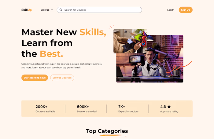 E-Learning platform landing page
