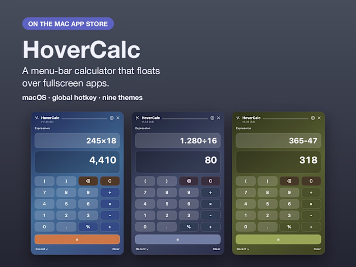 HoverCalc: a Mac menu-bar calculator