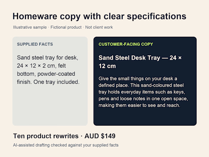 Homeware product copy — illustrative sample