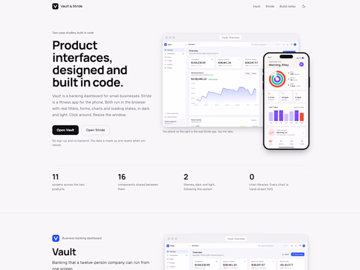 Vault and Stride, product UI
