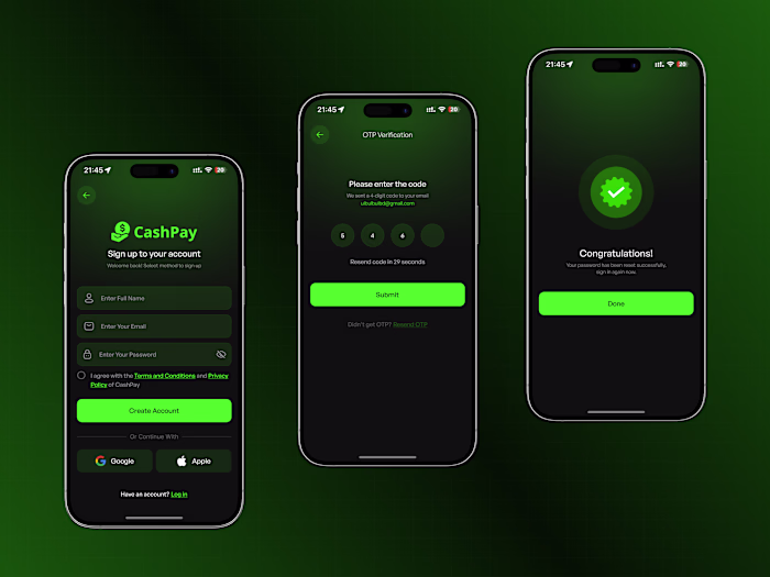 Mobile app login screen & signup screen
