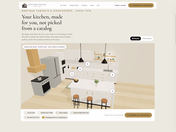 Decora House — Interactive 3D Kitchen Website