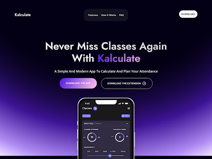 College Attendence Calculator App -Homepage