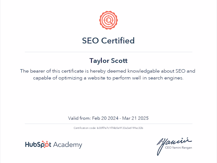Hubspot SEO Certificate