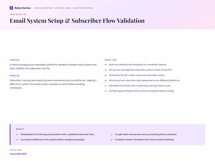 Email System Setup & Subscriber Flow Validation