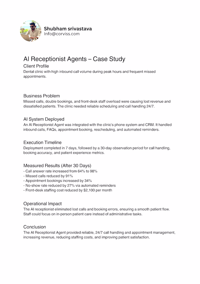 Intelligent Receptionist for Dental Clinic Operations