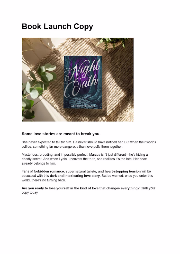 Urban Fantasy Copy for Book Launch