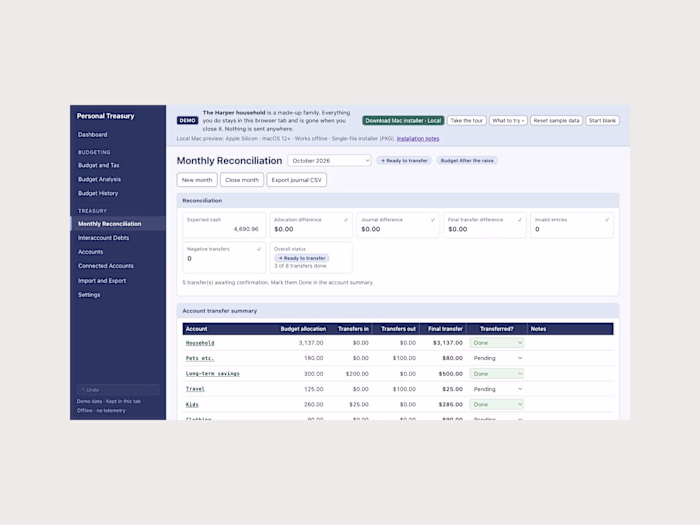 Personal Treasury — Finance App