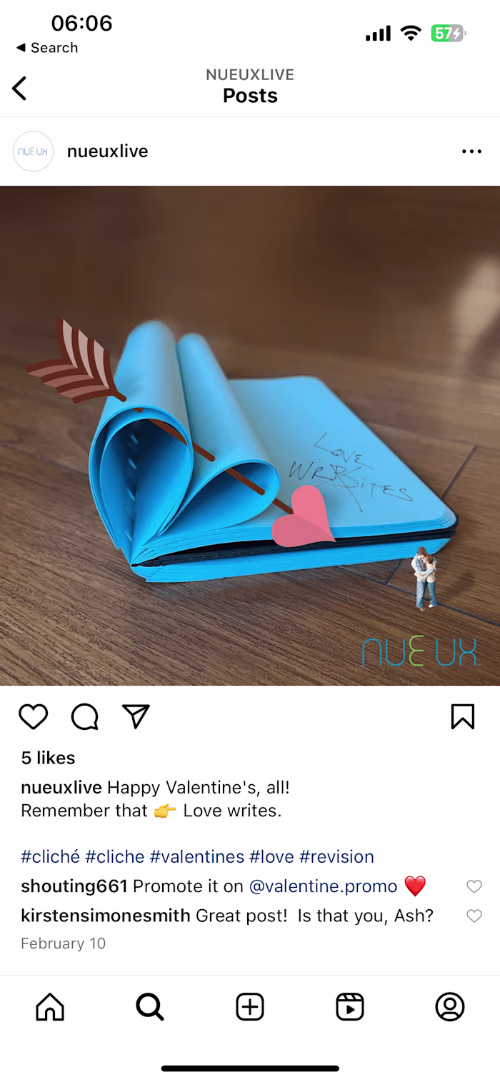 NUE UX Notebook Valentine's Day Instagram Post 