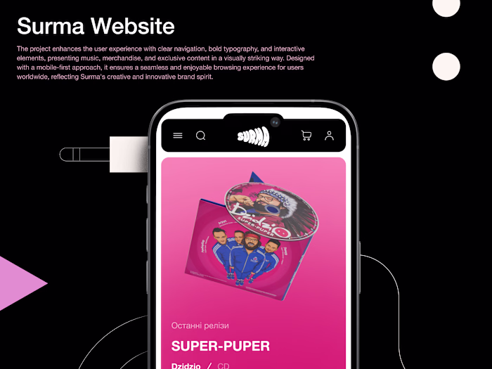 Music e-commerce website in mobile version