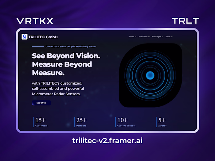 Branded Landing Page ✦ TRLT 🔹 EU Tech Startup – Radar Sensors