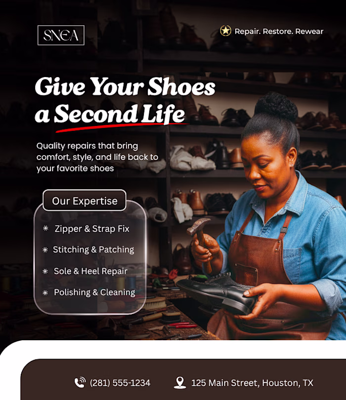 I worked on this flyer for a shoe repair brand, clean, bold,...