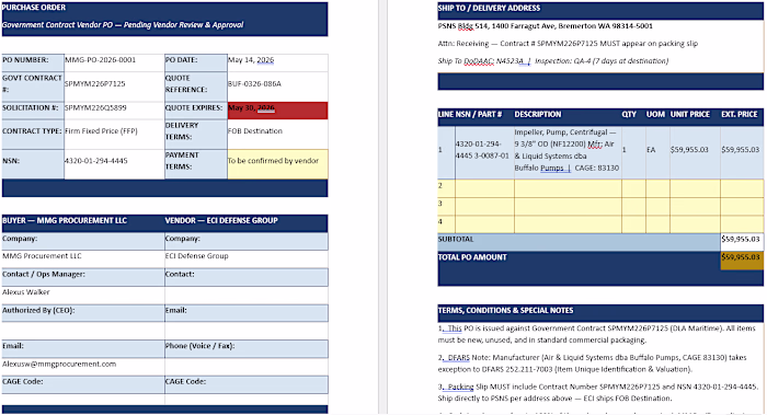 Government Contract Purchase Order —
