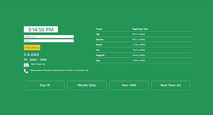 Prayer Time Worldwide Prototype (APIs based)