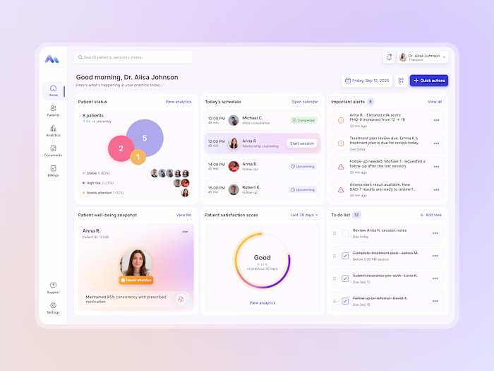 Therapist Dashboard UX Concept