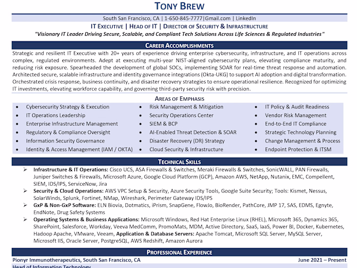Executive IT Leadership Resume Transformation
Created