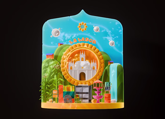 Stylized 3D diorama of a