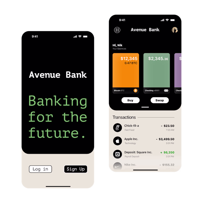 Avenue Bank - TradFi & DeFi App Concept