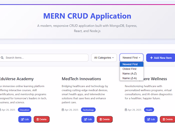 Responsive Dynamic MERN CRUD System