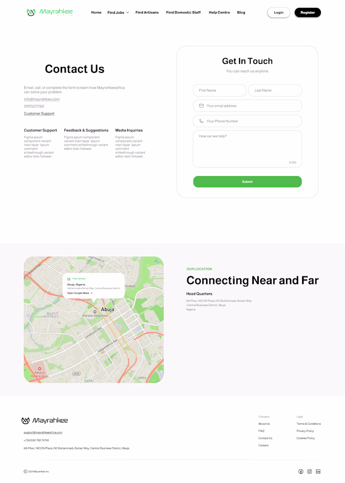 Website FAQ and Contact Us Page Design for Mayrahkee
