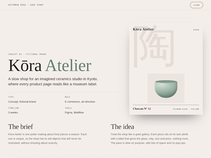 Title: Kōra Atelier: ceramics e-commerce (concept)
Concept