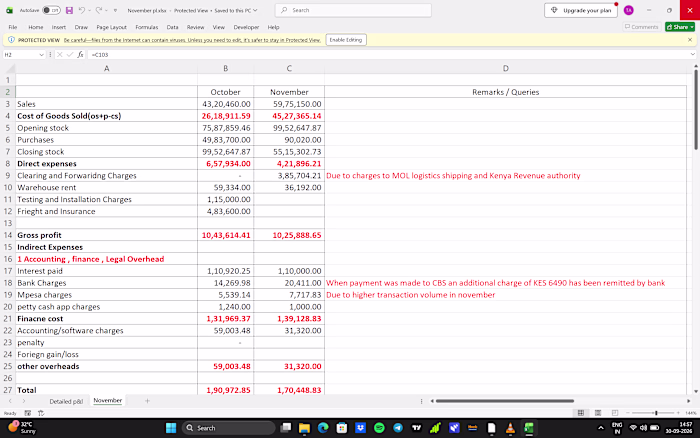 Prepared a comprehensive monthly P&L