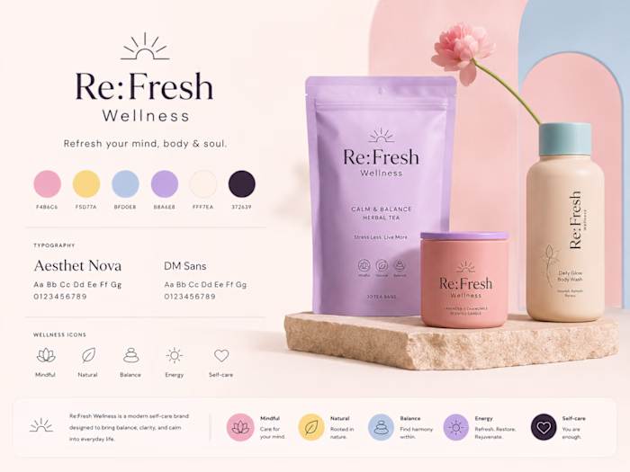 Pastel Wellness Brand Identity for Re:Fresh Wellness