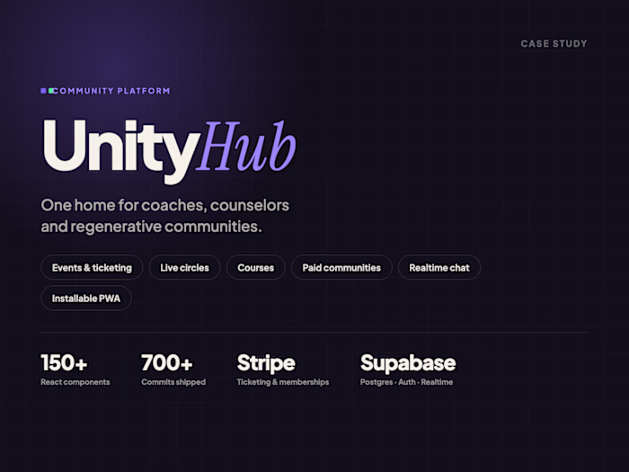 UnityHub — community platform: events, courses, paid spaces