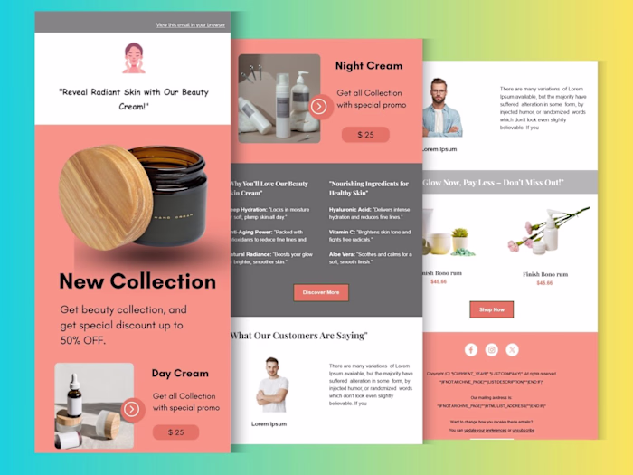 Skin care beauty cream promotional email template 