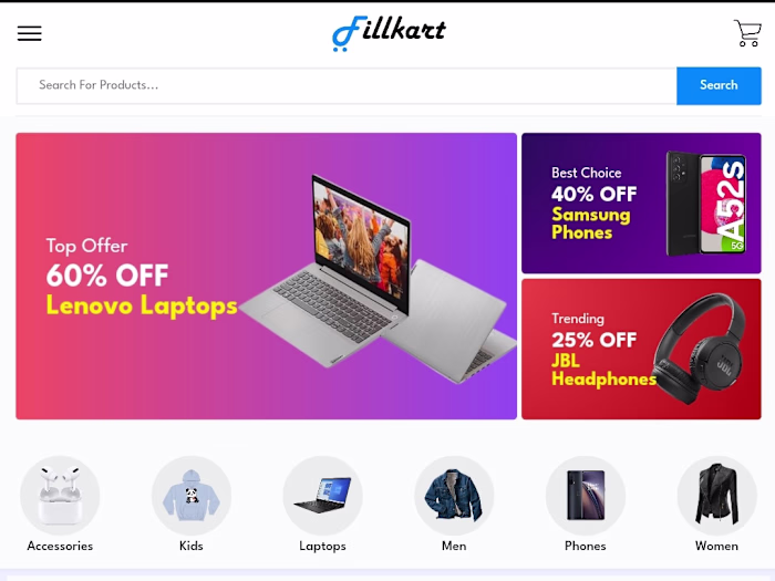 Fillkart React an E-commerce website 