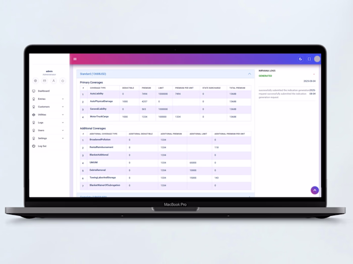 Insurance Quote System for a Trucking Company