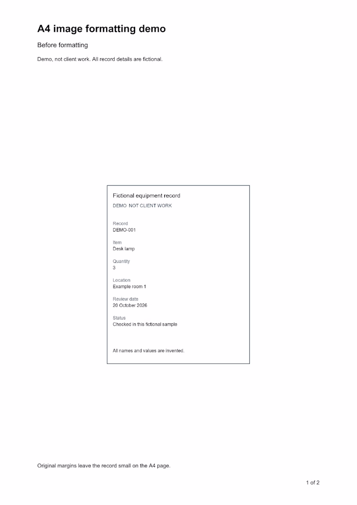 A4 image formatting — fictional Word/PDF demo