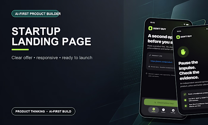 Landing page concept for a focused product launch