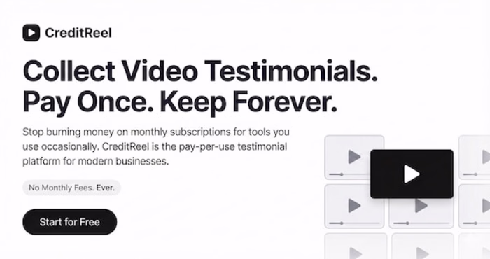 Pay-per-use video testimonial SaaS. Businesses