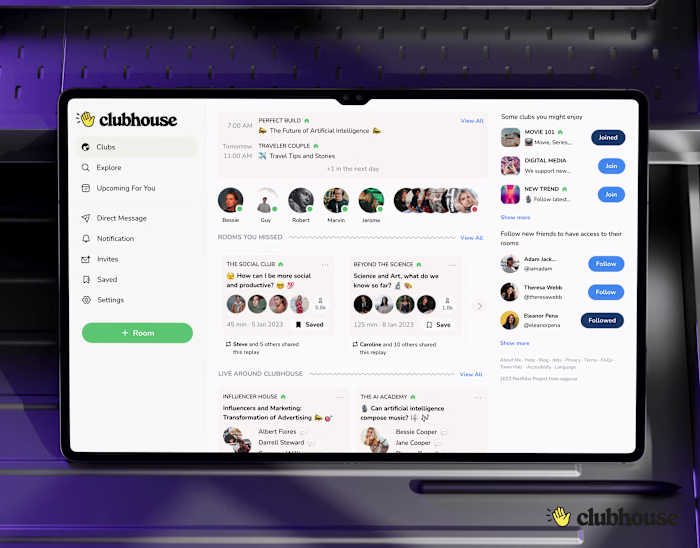 Clubhouse Web UX/UI Case Study, Redesign