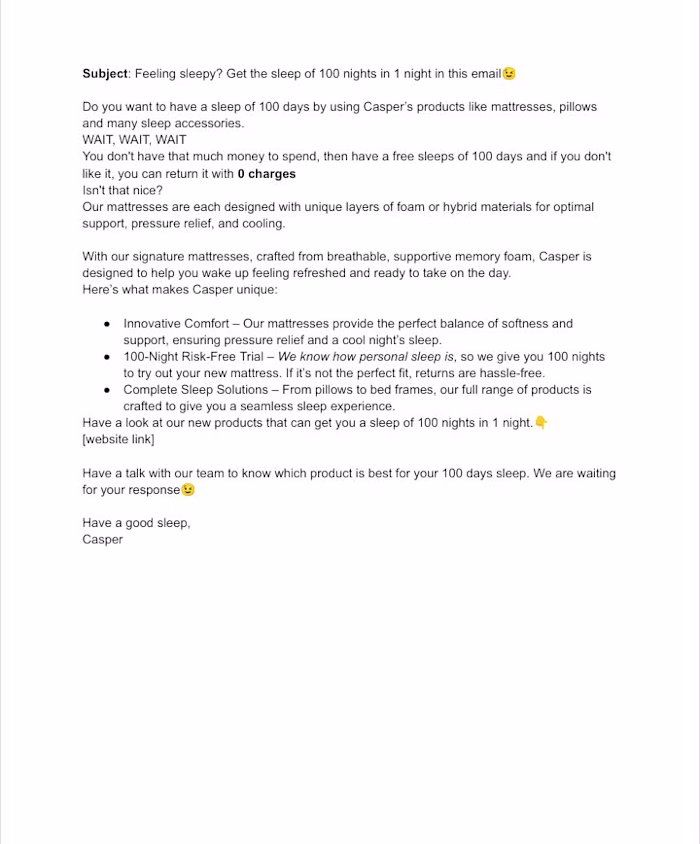 Cold email for Casper