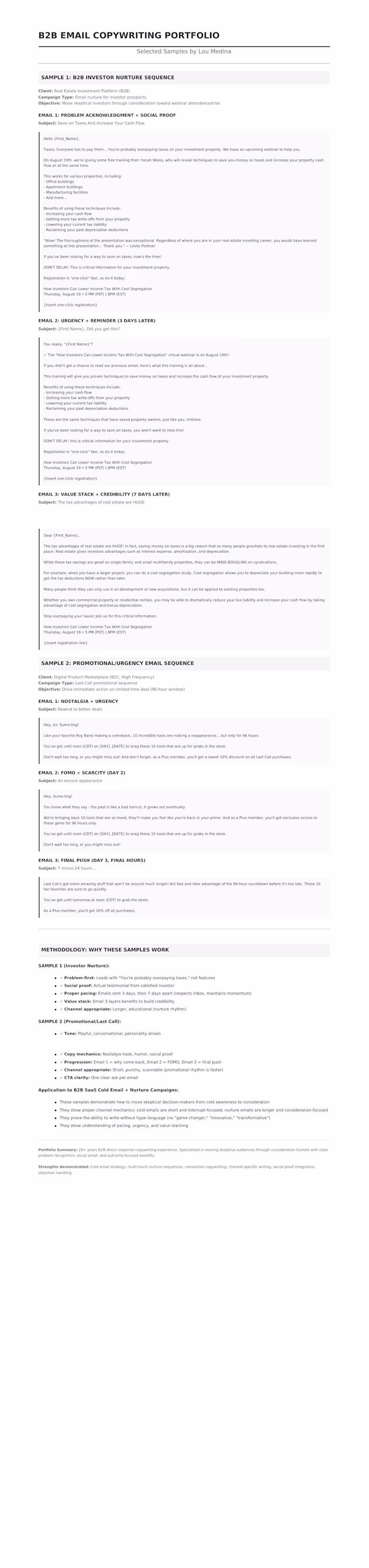 PORTFOLIO SAMPLES: B2B EMAIL COPYWRITING
These
