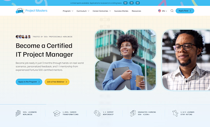 Homepage Design for Project Masters Mentorship Program