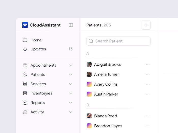 Saas patients dashboard.