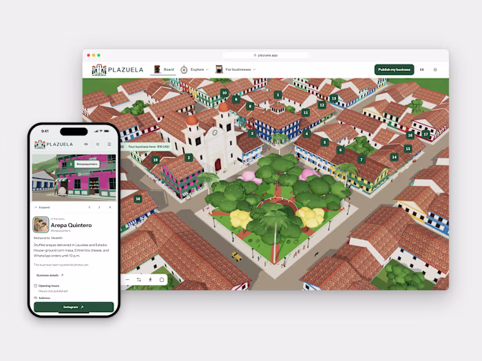 Plazuela: a business directory drawn as a 3D town